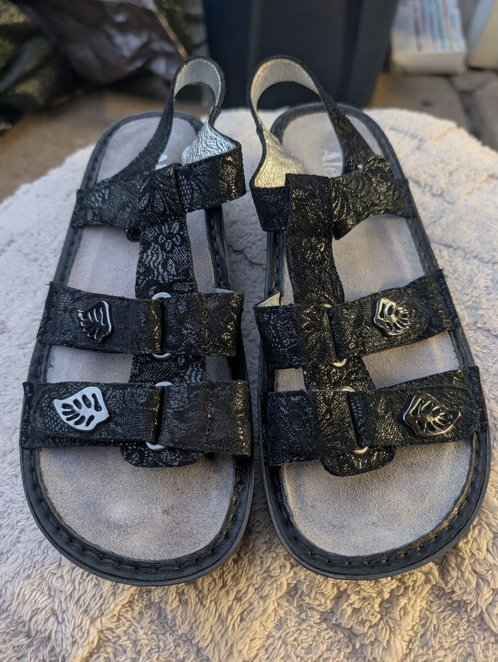 Women's Alegria Black Leather Sandals Velcro Size 10/40